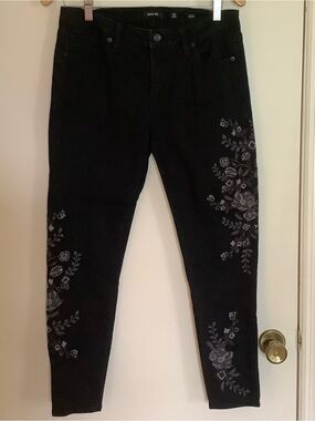 Miss Me Black Skinny Jeans with Gray Floral Accents